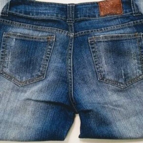 Paris Blues Cropped Factory Distressed Faded Denim Blue Jeans Size Junior's 7 - Picture 5 of 11